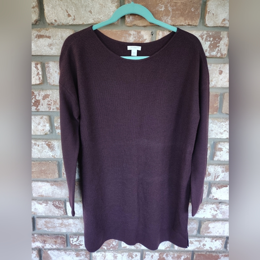 J.Jill Burgundy Extra Fine Merino Wool Longline Tunic Pullover Sweater M Casual